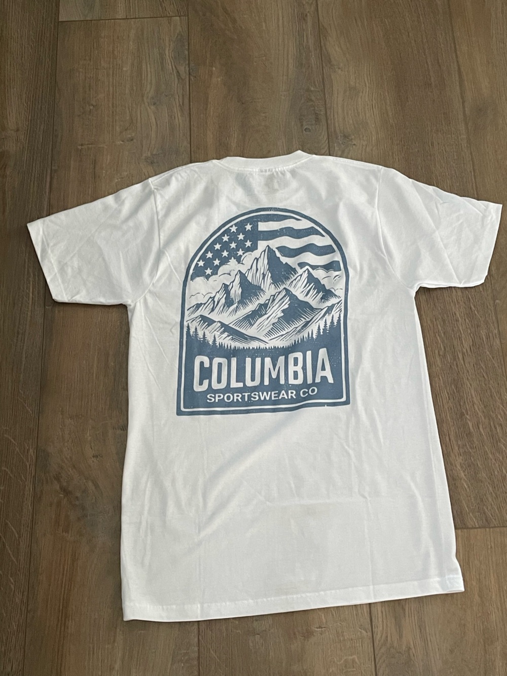 Columbia White Short-Sleeve Tee with Blue Mountain Graphic